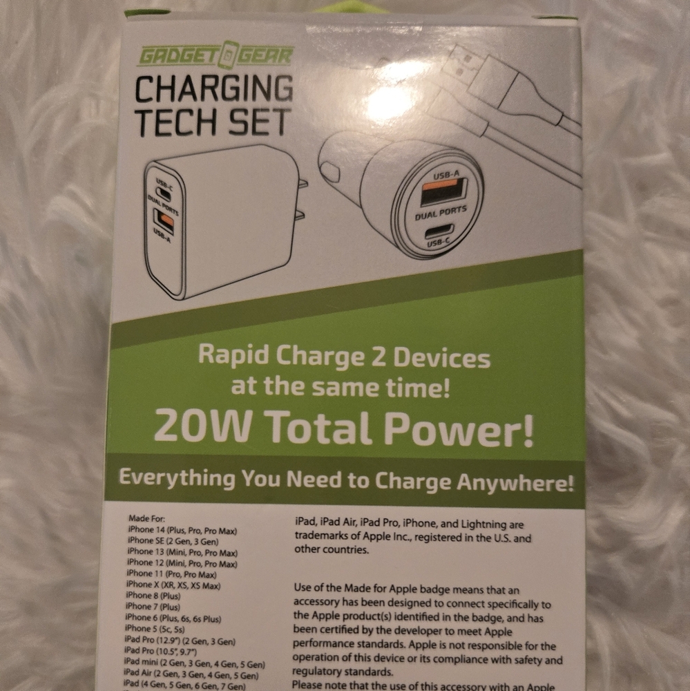 Gadget Gear.Iphone Charging System, Usb- / Usb-a 20 Wat 3ft Lightning Cable Hp🔥 - Picture 3 of 3